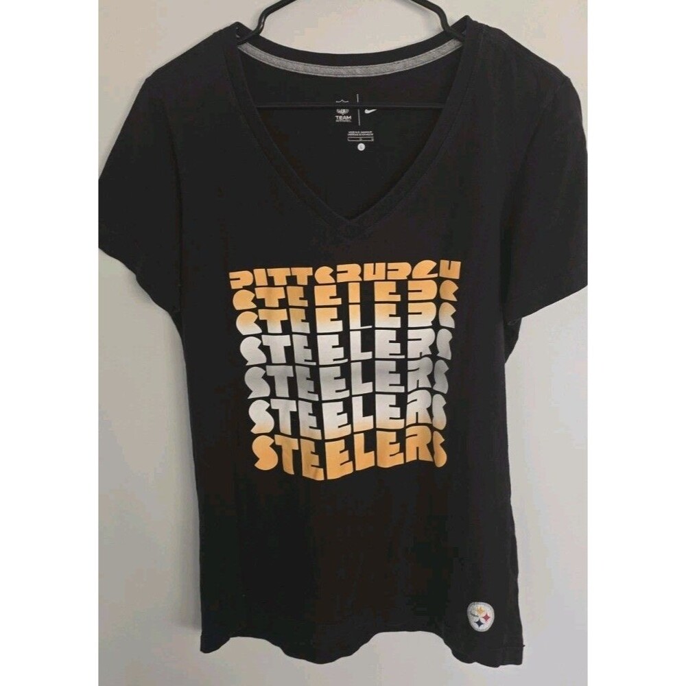 Nike NFL Pittsburgh Steelers Wordmark V-Neck T-Shirt Black Women's Large L - Picture 1 of 6